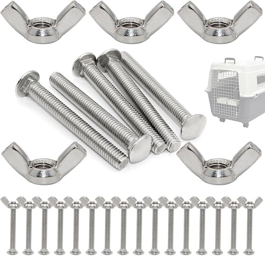 20 Sets Pet Carrier Replacement Fasteners - Heavy Duty Stainless Steel Bolts and Nuts for Kennel - Dog and Cat Replacement Parts, M650-W
