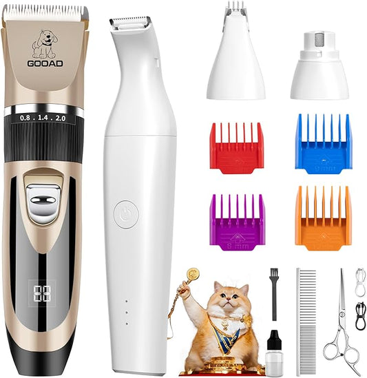 Goood Cat Clippers for Matted and Long Hair - Quiet Cordless Grooming Kit with Paw Trimmer and Nail Grinder for Cats, Small Dogs & Animals