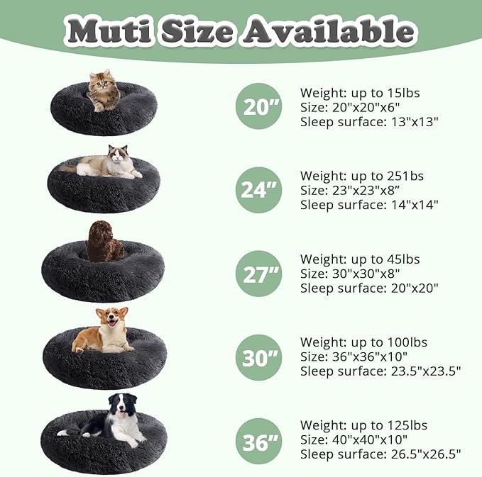 JOLLYVOGUE Dog Beds, Calming Small Dog Bed, Anti-Anxiety Dog Bed for Small Dogs, Fluffy Donut Dog Bed, Cozy Dog Cat Cushion Bed for Small Medium Dogs and Cats (20")