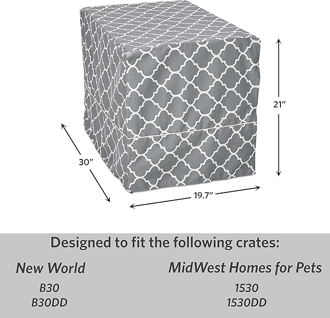 New World Pet Products Dog Crate Cover Featuring Teflon Fabric Protector, Dog Crate Cover Fits Midwest 30-Inch Dog Crates, Light Gray Designer Pattern