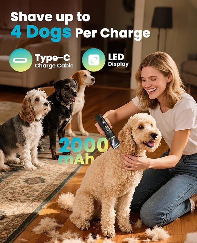 oneisall Dog Clippers Low Noise, Pro Dog Grooming Clippers Kit with Rechargeable Cordless Shaver Trimmer for Dogs Cats, IPX7 Waterproof Pet Clippers Grooming at Home