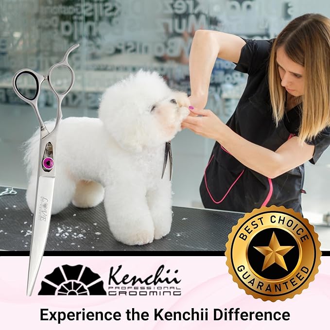Kenchii Left Handed Dog Grooming Scissors | 8 Inch Shears | Curved Scissors for Dog Grooming | Love Collection Dog Shears | Pet Grooming Accessories | Pet Hair Trimming Scissor
