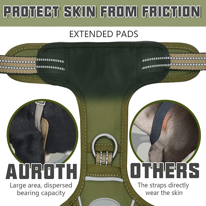 Auroth Tactical Dog Harness for Small Medium Large Dogs No Pull Adjustable Pet Harness Reflective K9 Working Training Easy Control Pet Vest Military Service Dog Harnesses L,Green