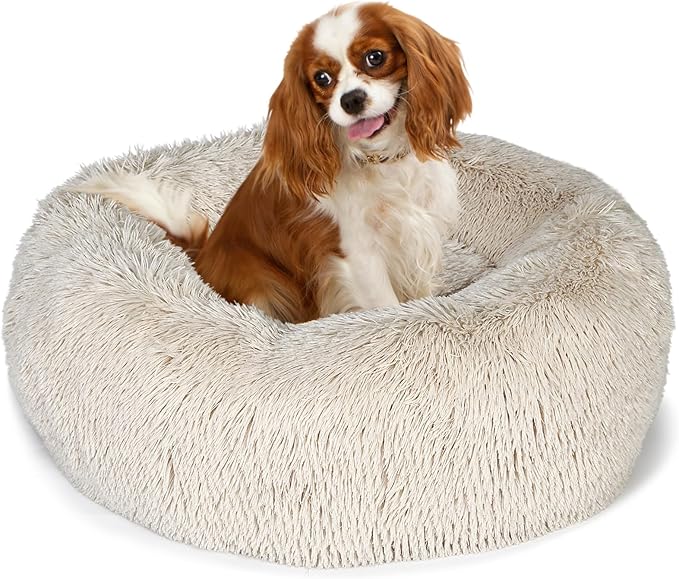 Small Dog Bed Calming Dogs Bed for Small Medium Large Dogs Anti-Anxiety Puppy Bed Machine Washable Warming Cozy Soft Pet Round Bed Fits up to 10-100 lbs (Medium (Pack of 1), Beige)