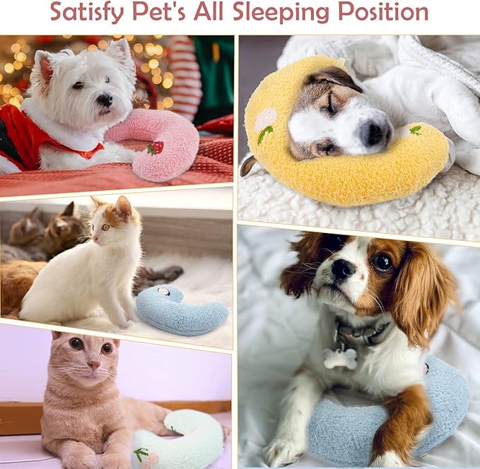 T'CHAQUE Dog Pillow Bed, Cat Calming Pillow, Dog Neck Pillow for Joint Relief Sleeping, Ultra Soft Half Donut Cuddler, Pillow Pet for Upper Spine Support, Doggy/Kitten Pillow Training Toy