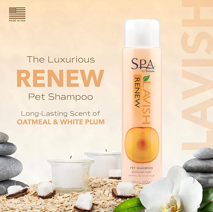 TropiClean SPA Lavish Dog Shampoo | Renew Deodorizing Dog Shampoo | Naturally Derived Salon Grade Ingredients | Made in the USA | 16oz