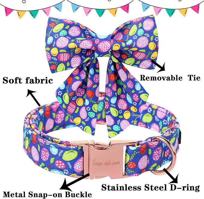Unique Style Paws Easter Day Dog Collar with Bow Colorful Egg Rabbit Dog Collar Bowtie Bowtie Collar for Large Medium Small Dogs