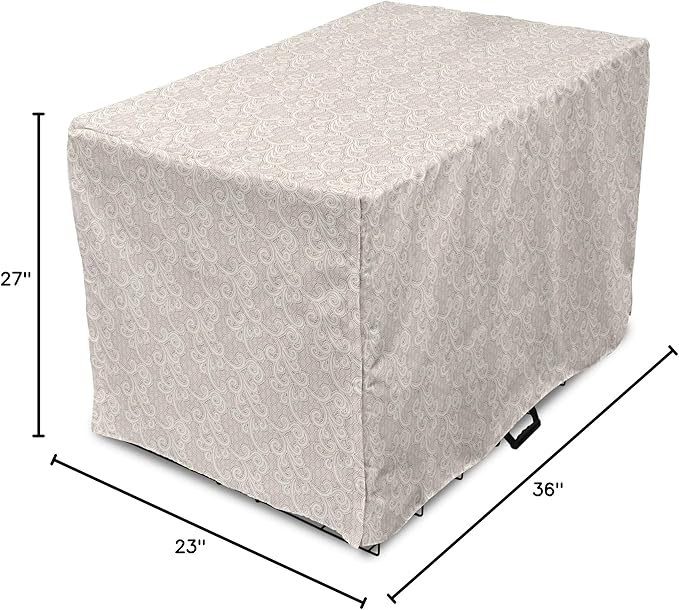 Lunarable Cream Dog Crate Cover, Old Lace Design with Soothing Color Scheme Vintage Style Classical Inspired Image, Easy to Use Pet Kennel Cover for Medium Large Dogs, 36 Inch, Cream Tan