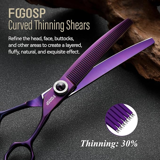 Professional Curved Thinning Dog Grooming Scissors 7'' Curved Thinner Shears for Dogs Pet 52 Teeth Japan VG10 Sharp and Smooth(7Curved Thinner, Purple)