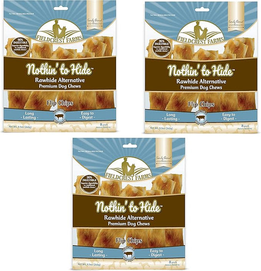 Fieldcrest Farms Nothin to Hide Flip Chips Dog Chews - Natural Rawhide Alternative Treats for Dogs, Chicken, Beef or Peanut Butter Flavor Snack for All Breed Dogs - 3 Pack (Beef)