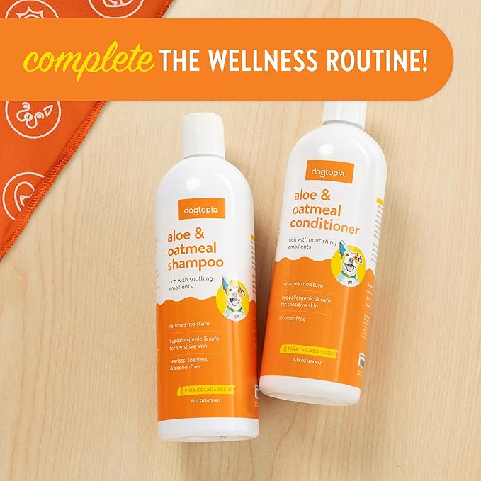 Everyday Aloe & Oatmeal Shampoo – Piña Colada Scent (16oz) | Nourishing Shampoo for Dogs and Cats Rich with Soothing Emollients | Alcohol-Free, Soapless & Tearless