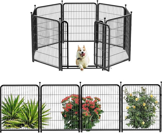 Dog Playpen 24 inch(H) 8 Panels Dog Fence Outdoor for Yard. Wide Door Low Threshold,Metal Dog Pen Heavy Duty Pet Puppy Exercise Pen for Rv Camping Garden Yard, Total 15.7 Ft(L)