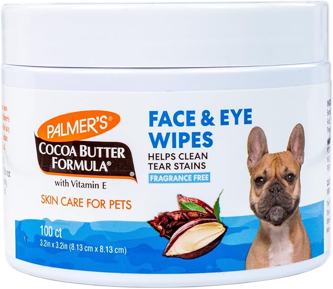Palmer's for Pets Face and Eye Wipes with Cocoa Butter and Vitamin E, Dog Eye Cleaning and Care, Specially Fomulated for Dogs, 100ct