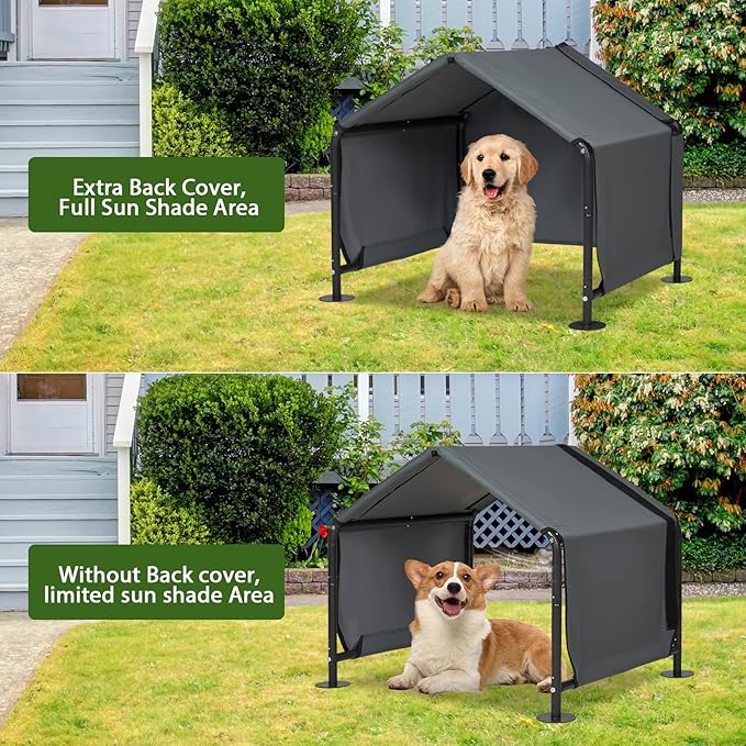 Dog Shades for Outside - Outdoor Dog Kennel for Small Dogs, 29.53”x25.59”x25.59” Outdoor Sun Rain Canopy Pet House, Waterproof Pet Canopy Shelter for Small Animals with Ground Nails