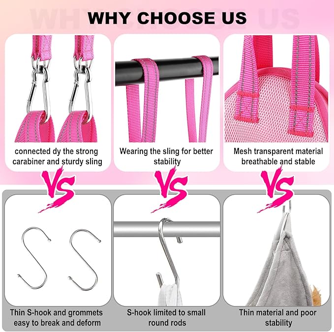 Dog Grooming Hammock - Adjustable Pet Grooming Hammock for Cats& Dogs, Breathable Dog Hanging Sling Holder with Nail Clippers& Nail File (Pink, Medium)