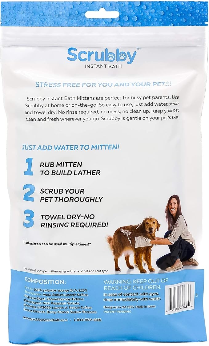 Pet Wipes, Rinse Free Shampoo Mittens for Dogs and Cats, Bath Wipes for Bathing and Washing Pets, Hypoallergenic No Rinse Wash Mitt for Grooming, Lather Wipe Dry