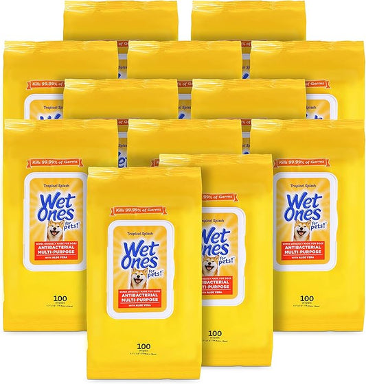 Wet Ones for Pets Multi-Purpose Dog Wipes with Aloe Vera Dog Wipes for All Dogs in Tropical Splash Wipes for Dog Paws & All Over Use (Pack of 12,1200 Count Total)