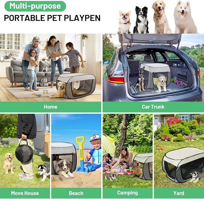Portable Travel Dog Crate Pop Up Soft Dog Kennel Collapsible Travel Dog Cat Enclosure Indoor Outdoor Large Foldable Crate for Pets(Little Gray and Dark Gray-Medium)