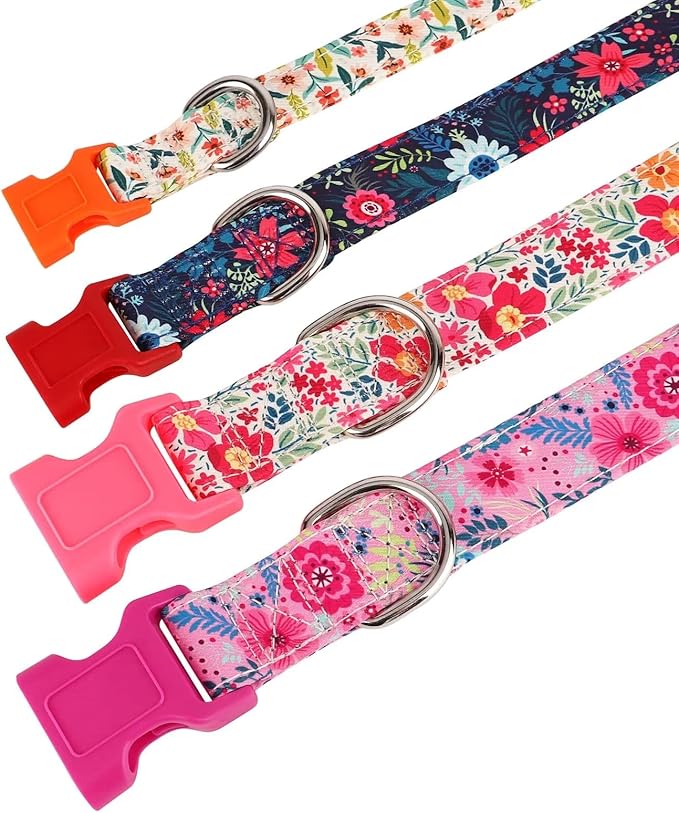 Didog Floral Dog Collar with Bow, Cute Girl Dog Collars with Detachable Bowtie, Soft & Comfy Spring Summer Dog Collar for Small Medium Large Dogs Gift Holiday, Pink, M
