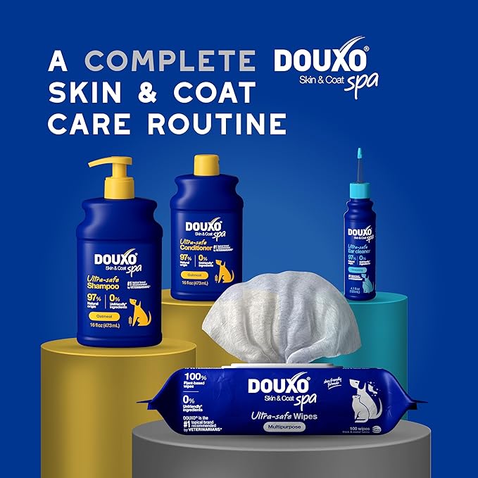 DOUXO® Skin & Coat SPA - Ultra-Safe Multipurpose Wipes for Dogs and Cats, 100 Wipes, Gently Removes Tear and Saliva Stains, Leaves the Coat and Skin Refreshed and Smelling Great, Skin-Friendly Formula