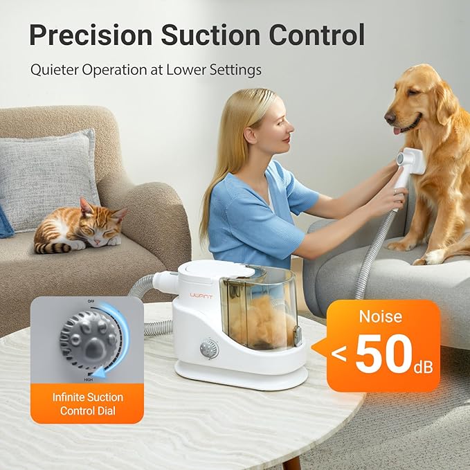 uwant Pet Hair Vacuum & Grooming Kit - 13000 Pa Strong Suction, Large Capacity, Whisper-Quiet Operation with 6 Grooming Tools, Ideal for Shedding