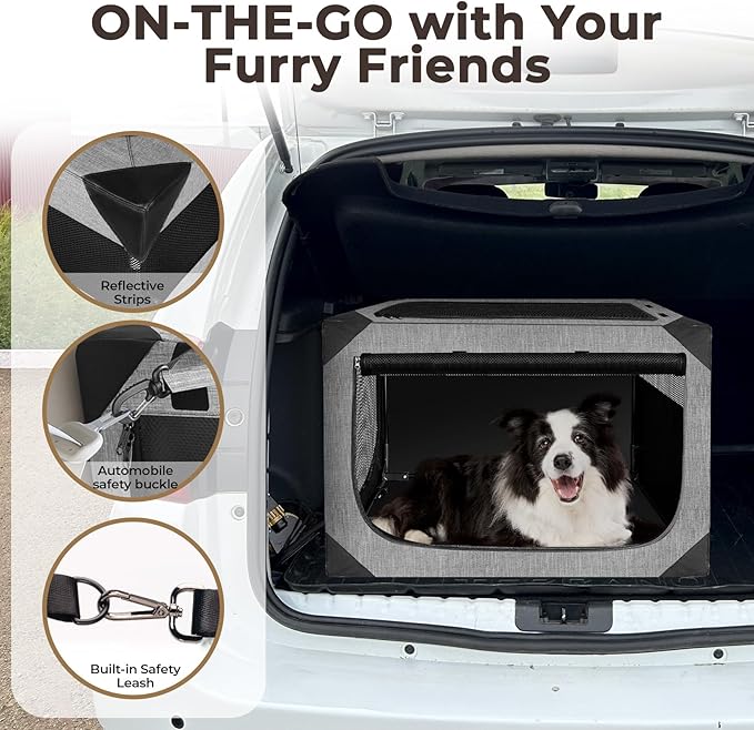 Dog Crates,Collapsible Soft Travel Crate for Medium Dogs (3 Year Warranty), Indoor & Outdoor Portable Pet Kennel with Chew Proof Mesh Door (30" L x 21" W x 21" H, Dark Gray) 