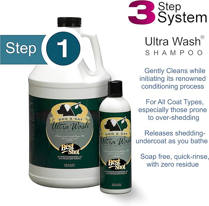 Best Shot Ultra Wash Shampoo with Pet Coat Release Technology, Coat and Skincare Product for Dogs, Horses, and Cats, Soap-Free, Quick-Rinsing, 16 Ounces Bottle