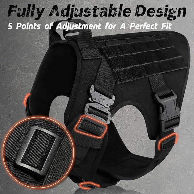 rabbitgoo Tactical Dog Harness for Large Dogs, Heavy Duty Dog Harness with Handle, No-Pull Service Dog Vest Large Breed, Adjustable Military Dog Vest Harness for Training Hunting Walking, Black, L