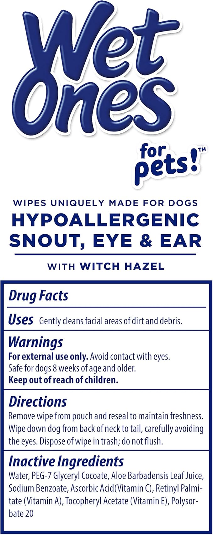Wet Ones for Pets Extra Gentle Dog Wipes with Witch Hazel for Snout, Eye, Ear, Fragrance-Free Dog Wipes for All Dogs Wipes with Wet Lock Seal (Pack of 8, 240 Count Total)