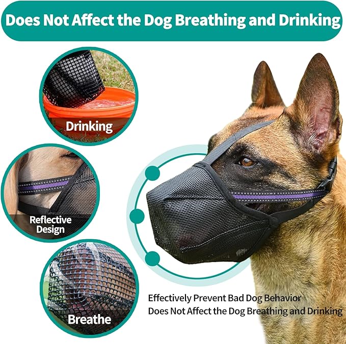 Dog Muzzle - Soft Mesh Muzzle for Small Medium Large Dogs Labrador German Shepherd - Adjustable Puppy Muzzles for Scavenging Biting Licking and Chewing - Allows Panting and Drinking (S)