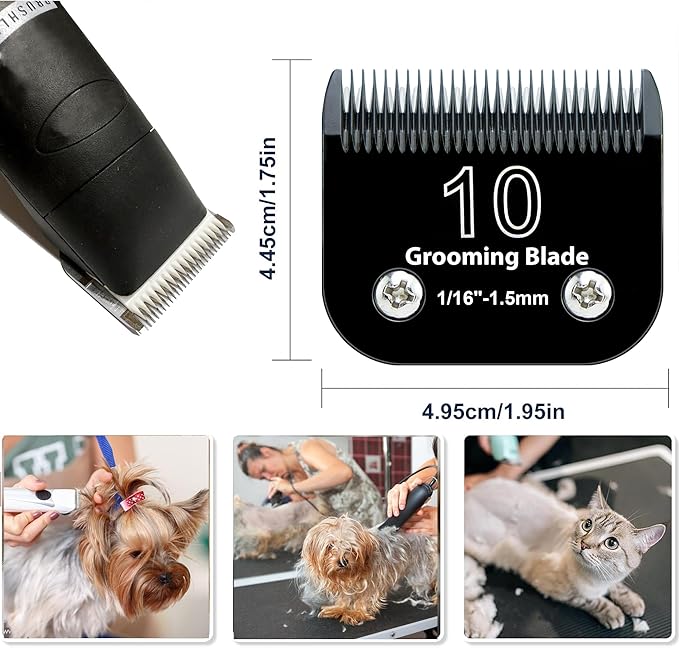 10# Dog Grooming Clipper Replacement Blades, Detachable Blade Compatible with Andis/wahl/Oster Pet Clippers,10 Blade 1/16-inch, Made of Ceramic & Stainless Steel Blade, Black