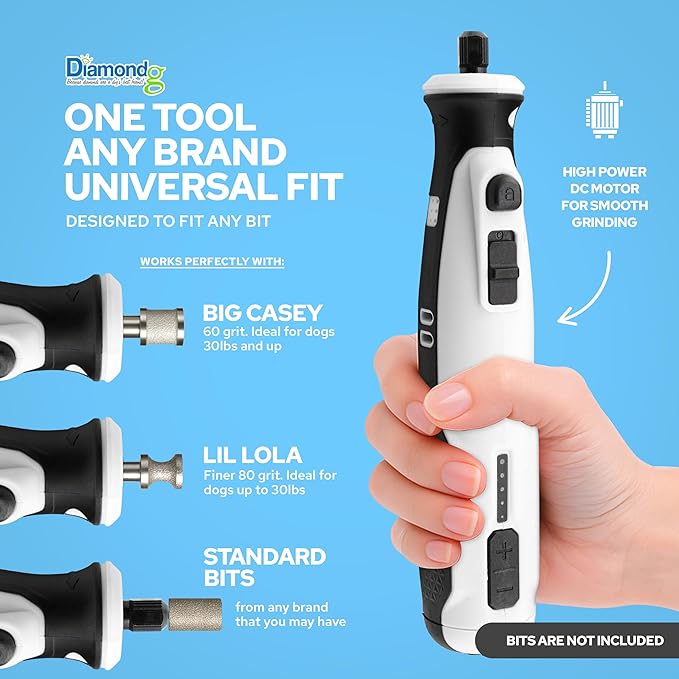 Diamondg Cordless Dog Nail Grinder with Quiet Sound & LED Tip for Large & Small Dogs, 4hrs. Runtime - Electric Dog Nail Trimmer, Heavy Duty Rotary Tool Alternative to Toenail Clippers & Filers