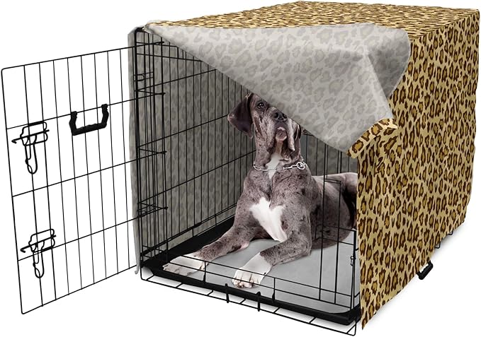 Lunarable Animal Print Dog Crate Cover, Digitally Generated Spots Classic Leopard Skin Graphic, Easy to Use Pet Kennel Cover for Medium Large Dogs, 48 Inch, Pale Camel Chocolate