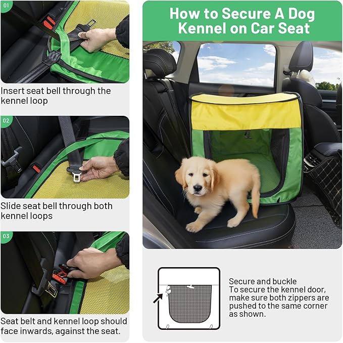 Travel Dog Crate Portable Dog Kennel for Small Dogs Pop Up Soft Dog Enclosure Indoor Outdoor for Medium Dogs Pets Foldable Crate(Green and Yellow-Medium)