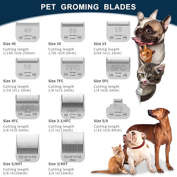 Pet Dog Grooming Detachable Ceramic Blades Kit,Compatible with Andis,Oster A5,Wahl KM10 Clippers,Cut Length 1/8"(3.2mm) to 3/8" (9.5mm),7FC+5FC+4FC