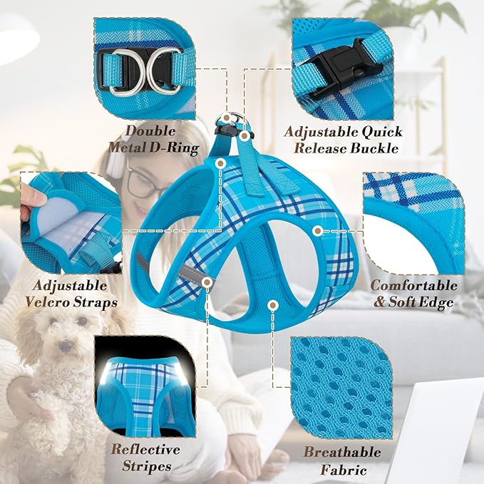 Athena Collection Step-in Dog Harness with 5 ft Leash, Medium Dog Harness Leash Set Large No Pull Dog Vest Harness with Reflective Strips Adjustable Velcro, Easy Walk Dog Harness, Blue