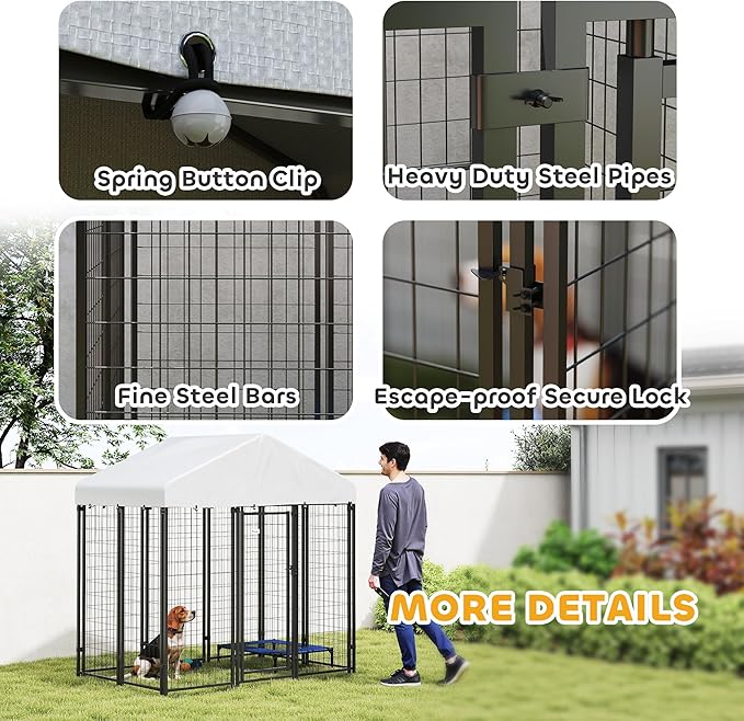 PawHut Outdoor Dog Kennel, 5.9' x 4' x 6' Heavy Duty Welded Wire Dog Playpen Enclosure with Roof, Escape-Proof Lock, UV-Resistant & Waterproof Cover, for Medium Dogs, Silver