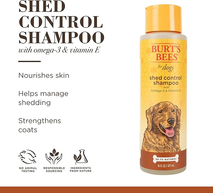 Burt's Bees for Pets Shed Control Shampoo with Omega 3 and Vitamin E,Shedding Shampoo for Dogs,Burts Bees Dog Shampoo,Pet Shampoo,Deshedding Dog Shampoo,Natural Dog Shampoo,Dog Wash(Pack of 2)