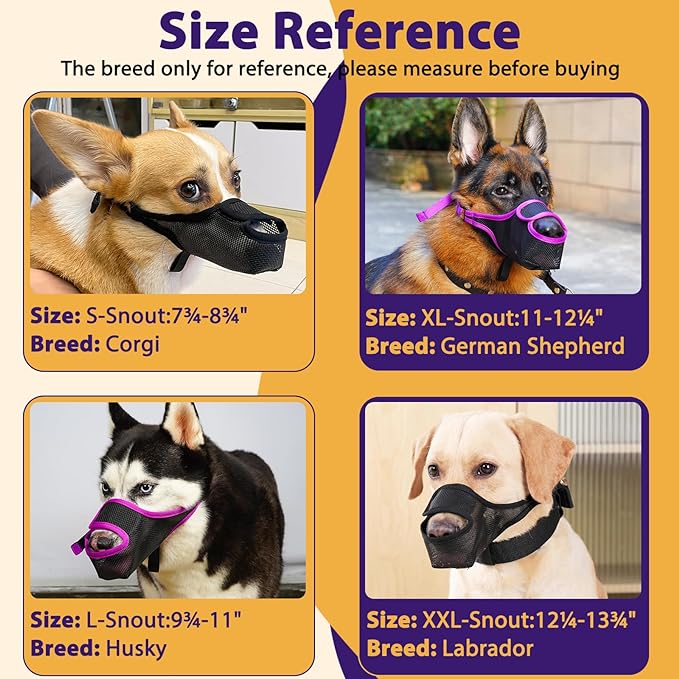 LUCKYPAW Dog Muzzle, Mesh Muzzle for Large Medium Small Dogs with Front Opening Design, Dog Mouth Cover to Prevent Biting, Licking, Chewing, Scavenging, Breathable Pet Muzzle Allows Drinking(Black,XL)