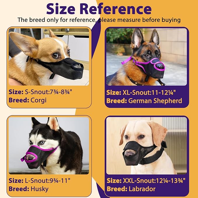 LUCKYPAW Dog Muzzle, Mesh Muzzle for Large Medium Small Dogs with Front Opening Design, Dog Mouth Cover to Prevent Biting, Licking, Chewing, Scavenging, Breathable Muzzle Allows Drinking(Purple,M)