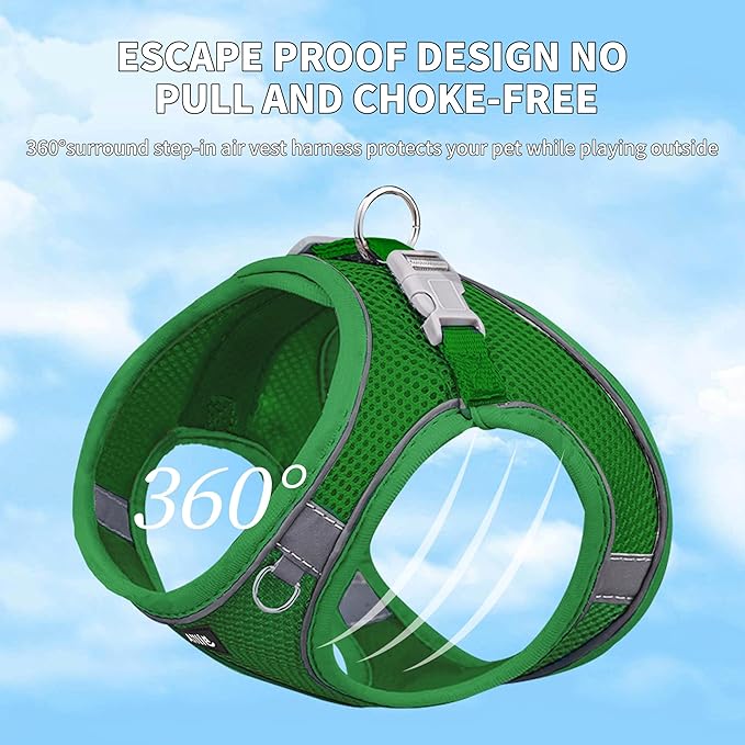 AIITLE Escape Proof Dog Harness - Step in Adjustable Dog Harness No Choke Over with Breathable Mesh and Quick-Release Buckle for Spring- Outdoor Walking, Camping, Training for Medium Dogs Green XL