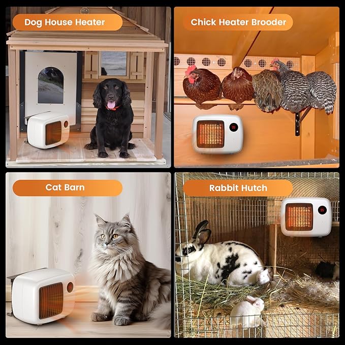 Unique Design 600W/300W Dog House Heater with Thermostat for Outside Winter Insulated House 6 Ft Anti Chew Cord, Safe Heated Outdoor & Won't Burn Pets, Indoor Electric Pet Kennel Heater