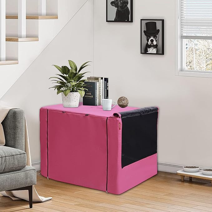 HiCaptain Dog Crate Cover for 30 Inches Wire Crate, Heavy-Duty Breathable Pet Kennel Covers Fit for 1 2 Doors Standard Wire Crate (Pink 30 inches)