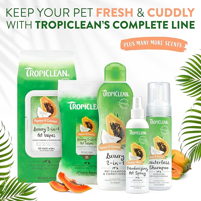 TropiClean Papaya & Coconut Dog Wipes for Paws and Butt | Deep Cleaning Dog Grooming Wipes | Safe for The Face | Cat Friendly | 400 Count