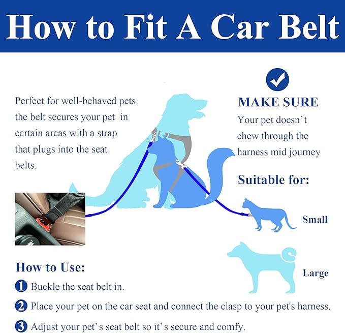 Dog Seat Belt for Car. Adjustable Dog Safety Seatbelt. Adjustable Strap, Strong Nylon Fabric, Bungee Buffer Dog Puppy Car Seat Belt. (Navy - 1 Pack)