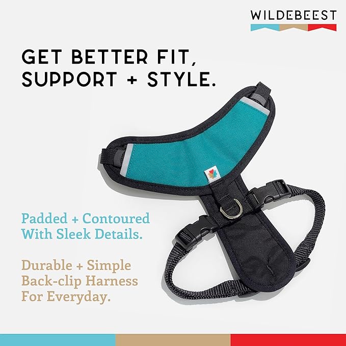 Dog Harness, Puppy Harness, Soft Harness for Dogs, Comfortable Dog Harness, Small Dog Harness, Dog Harness with Padding, 4 Point Adjustable - Wildebeest (M - 22~28 inch Girth, Turquoise)