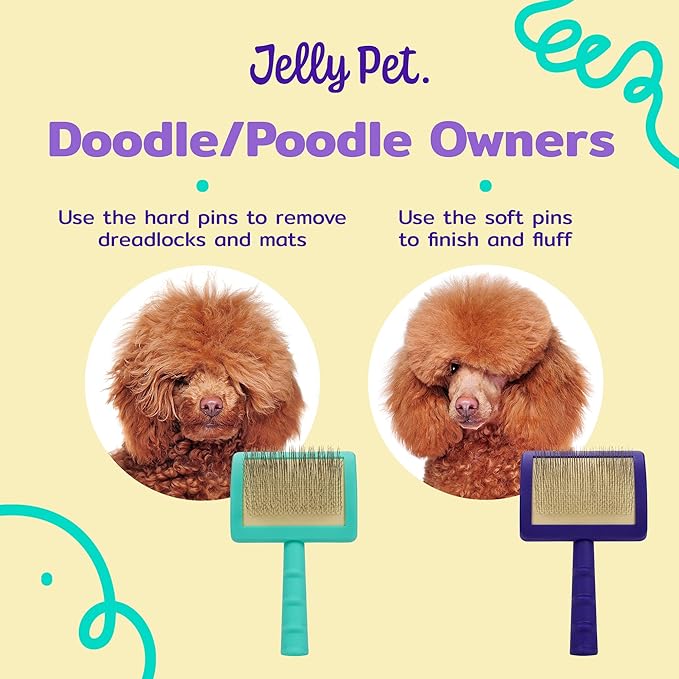 Jelly Pet Universal Slicker Brush for Dogs, Grooming Brush, Remove Tangles and Dead Undercoat, Tuffer Than Tangles, Doodle Huskie Sheep Dog Golden Retriever German Shepherd, Firm Pins, Teal, Large