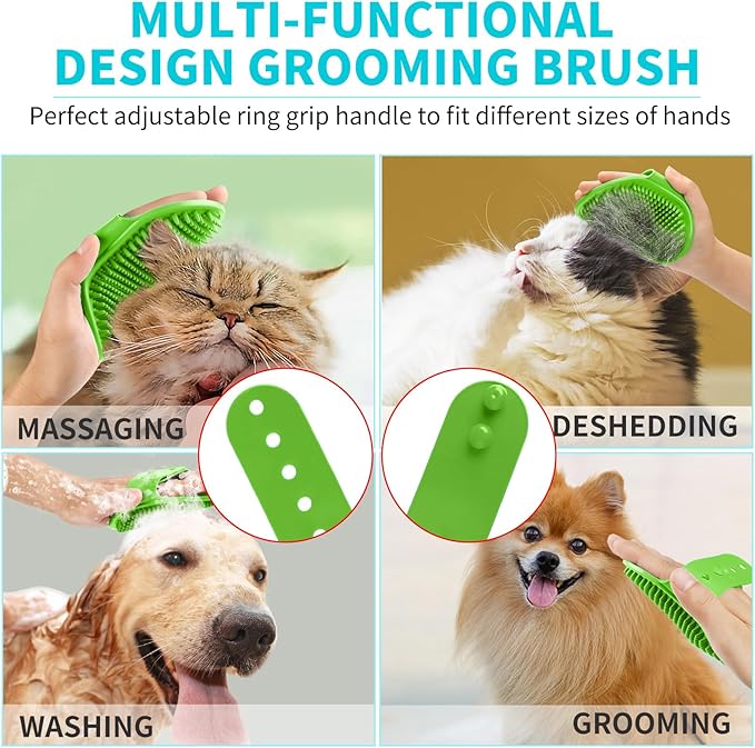 Comotech 3PCS Dog Bath Brush | Dog Shampoo Brush | Dog Scrubber for Bath | Dog Bath Brush Scrubber | Dog Shower/Washing Brush with Adjustable Ring Handle for Short&Long Haired Dogs (Blue Green Gray)