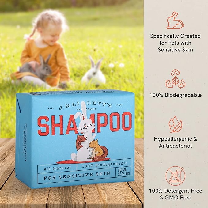 J·R·LIGGETT'S Small Animal Hair Shampoo Bar Great for Sensitive Skin | Relieves Dry, Itchy Skin, Hypoallergenic Formula | Biodegradable–100% Detergent-Free, 100% Ecologically Correct, Non-GMO 3.5 oz.