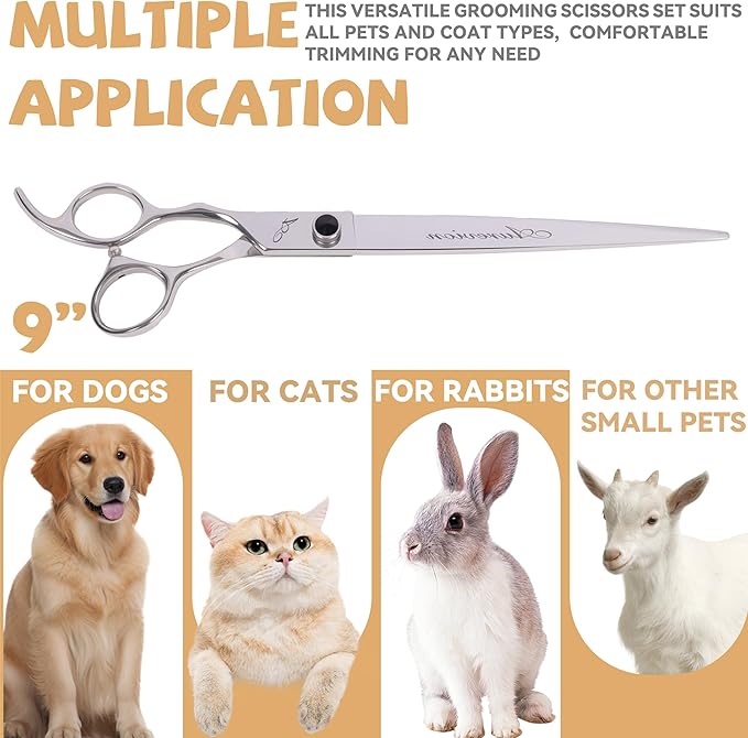 Professional 9 In Straight Pet Grooming Scissors for Dogs & Cats and Other Pets,Stainless Steel Shears for Easy Trimming,Ergonomic Design Clippers for Easy Hair Cutting,Sharp and Comfortable,Pet Gift